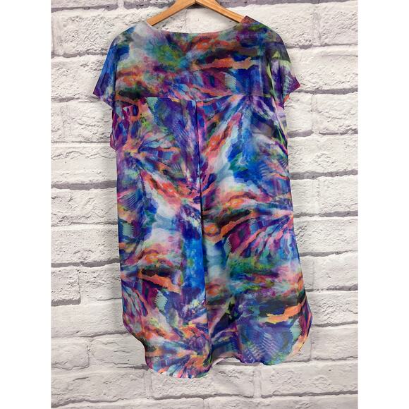 Chico's Womens L 12/14 Artsy Boho Resortwear Colorful Y2K Abstract Poncho Tunic - Picture 4 of 11